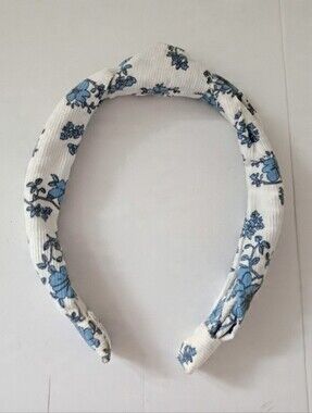 Blue & White Floral Knotted Headband Cottagecore Hair Accessory